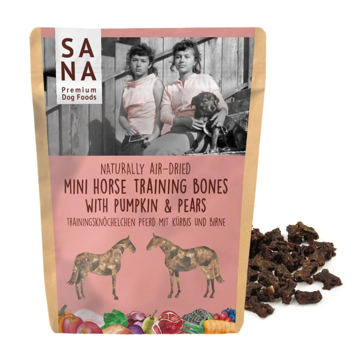 SANA DOG mini arklienos skanėstai su moliūgais ir kriaušėmis 100g